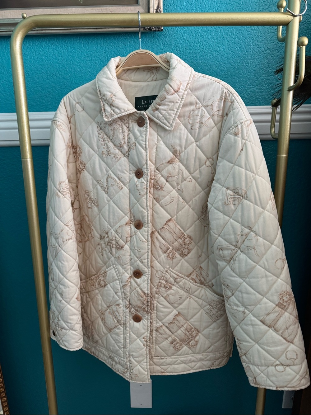 Vintage Ralph Lauren Cream Quilted Button-Front Barn Jacket - Picture 2 of 8